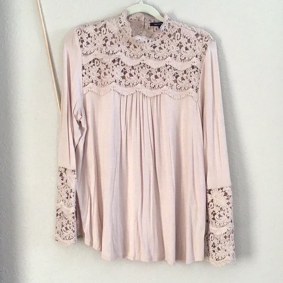 VICTORIAN lace ballet pink blouse with crochet lace details, never worn, Size L - Picture 2 of 10